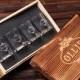 Personalized Shot Glasses (4) with Wood Box Groomsmen, Best Man, Man Cave Gift Barware (024967)