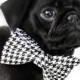 Houndstooth Dog Bow Tie - Classic Black and White Checkered Plaid Gingham Dapper Dog Preppy Detachable Bow