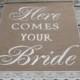 Large Here Comes Your Bride Sign - Rustic Wedding Burlap Sign - Ring Bearer Sign - Here Comes The Bride Sign - Burlap Wedding Sign