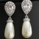 Pearl Jewelry Bridal Earrings Cubic Zirconia Bridesmaid Earrings Posts Silver Cream Ivory OR White Swarovski Pearl Drops Wedding Jewelry