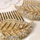 1930s Art Deco Rhinestone Gold Bridal Hair Comb PAIR, Antique Pave Crystal Leaf Fur Clips to OOAK Hair Pieces GATSBY Wedding Accessory Set 2