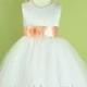 Flower Girl Dress - WHITE Wavy Bottom Dress with PEACH Sash - Communion, Easter, Junior Bridesmaid, Wedding - From Toddler to Teen (FGWBW)