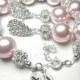 Bridal jewelry ~ Pearl bracelet and earring set ~  Chunky ~ Rhinestone fireballs ~ Personalized ~ Hand stamped  ~ Initials ~ LOLITA