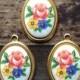 3 Gold Plated and Japanese Porcelain Floral Bouquet vintage charms 22x14mm (121)