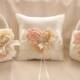 Two Flower Girl Baskets and Pillow -  Blush Rose Blossom Ivory Ring Bearer Pillow, Flower Girl Basket Vintage CUSTOM COLORS