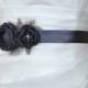 Handcraft Charcoal Grey Two Flowers With Feathers Wedding Bridal Sash Belt