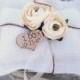 Rustic Ring Bearer Pillow Personalized Wood Heart Burlap Roses ranunculus