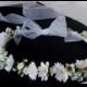 Wedding hair accessories Bridal Flower Halo Headpiece Veil alternative silk flower crown White daisies pearls flower girl circlet EDC fest