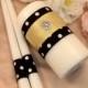 Polka Dots Unity Candle 3 Piece Set....You Choose The Ribbon Colors...shown with yellow accent