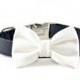 Ivory Linen Dog Bow Tie - Wedding Formal Dog and Cat Off-White Cream Linen Bow Tie
