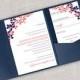DiY Pocket Wedding Invitation Template Set - Instant DOWNLOAD - EDITABLE TEXT - Exquisite Vines (Navy & Dk. Coral)  - Microsoft® Word Format