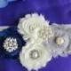 SALE Shabby Chic Bridal Sash , Wedding Accessories, Ivory, royal  blue  and gray flowers  Bridal Belt, Bridesmaids