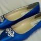 Wedding Flat Royal Blue Shoes with Brooch - Royal Blue plus 200 colors