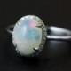 Halo Diamond Australian Opal Ring - Silver Opal Ring - Engagement Rings - Pave Diamond