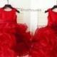 Red Organza Ruffle Ball Gown Flower Girl Dress Children Toddler Dress for Wedding Junior Bridesmaid Dress