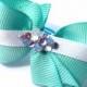 Tiffany Blue, Swarovski crystal - dog hair bow, top knot, clip
