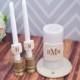 PERSONALIZED Unity Candle Ceremony Set with Candle Holders and Plate - in Gold - Gift Boxed