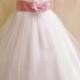 Flower Girl Dresses - WHITE with Pink Light (FD0FL) - Wedding Easter Junior Bridesmaid - For Children Toddler Kids Teen Girls