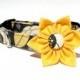 Grey and Yellow Dog Collar and  Flower Set / Style: Georgia Bloom / Removable Dog Collar Flower / Wedding Dog Collar and Flower Set
