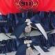Firefighter Wedding Garter Set Maltese Cross Charms Handmade Navy Blue Garters