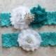 Aqua Garter Set, Garter Wedding, Wedding Garter Belt, Thigh Garter, Blue Garter, Garter Wedding, Something Blue, Lace Garter, Teal Garter