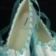 Wedding Flat shoes Tiffany Blue trims on Ballerina slipper - Tiffany blue Bridal Flat shoes