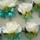 Realtouch Roses and Green Snowball Tiffany Blue Wedding Bridal Bouquet Set