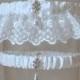wedding garter set  UNE FLEUR CRISTALLINE n lace white a Peterene Original  design Swarovski crystals