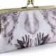 Vintage wedding bridal clutch with botanical print with 8 inch frame and silk lining