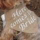 Dog Bandana Collar Burlap Ring Bearer Here Comes the Bride, Photo Prop, Rustic Shabby Chic Weddings
