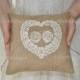 Personalized Burlap Ring Bearer Pillow Ring Cushion with Lace Ring pillow Woodland / Rustic / Cottage style Weddings