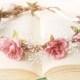 Rustic wedding hair accessories, Pink flower crown, Baby's breath wreath, Bridal headpiece, Floral headband - PRINCESS