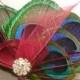 Peacock Feather Hair Clip RUBY RED BUTTERFLY Feather and Rhinestone Wedding Hair Fascinator Clip Bridal Party