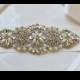 Bridal beaded austrian crystal & pearl embellished sash. Rhinestone applique luxury wedding belt. DUCHESS PEARL PETITE