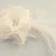 Pure Silk, Flower Wedding Fascinator, Wedding Headpiece with Flower and Feather Bridal Headpiece, Swarovski Crystal Wedding Hair Accessories