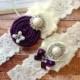 Wedding garter SET / Plum / Design your own  / wedding garters/ bridal  garter/  lace garter / toss garter / vintage lace garter