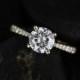 Taylor 7mm 14kt  Yellow Gold Round FB Moissanite and Diamond Cathedral Engagement Ring (Other metals and stone options available)