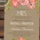 Printable Bridal Shower Invitation - Rustic Watercolor Flowers and Kraft Paper Bridal Shower Invite - Wedding Shower Invitation