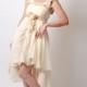 Fairy wedding dress - Assymetrical freeform stitching - Bow silk harness - short wedding dress