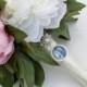 Forever- Rhinestone and Pearl Bridal Bouquet Photo Charm or Brooch with Matching Keepsake Photo Tin