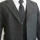 Black Dark Boy Suit Set Long Tie Flappy Ring Bearer, Page Boy, Communion, Wedding Size 2, 4, 6, 8 Baby Toddler Infant