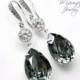 Dark Grey Earrings Swarovski Crystal Silver Night Earrings Hypoallergenic Teardrop Dangle Earrings Charcoal Bridesmaid Gift Wedding Jewelry