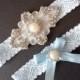 Francesca Wedding Garter French Insprired Rhinestone Center Piece Lingerie Lace Pearl Rhinestone Cluster and Toss