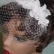 Wedding Birdcage Veil with Lace on Headband Made to Order in White Champagne or Ivory