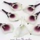 Real Touch Picasso & White Calla Lily Boutonnieres Groom Groomsmen Wedding Flower Package Plum Ribbon - Customize for Your Wedding Colors