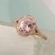 14k Rose Gold Split Shank Diamond Halo Engagement Ring Semi Mount for 7 x 5 Oval Peach Pink Champagne Centre Stone