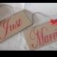 DOUBLE sided Khaki and coral 2 piece here comes the bride/ just married sign set