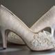 Lace Wedding Shoes - Custom Colors 120 Choices - Vintage Wedding Lace Peep Toe Heels, Women's Bridal Shoes PBT-0384