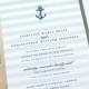Josseline Nautical Wedding Invitation Sample - Aqua Mint Ombre Stripes, Navy Anchor, Metallic Sand Envelope