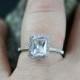 Engagement Ring Ione Medio White Topaz Emerald cut & Diamonds Halo Engagement Custom Size White-Yellow-Rose Gold-10k-14k-18k-Platinum